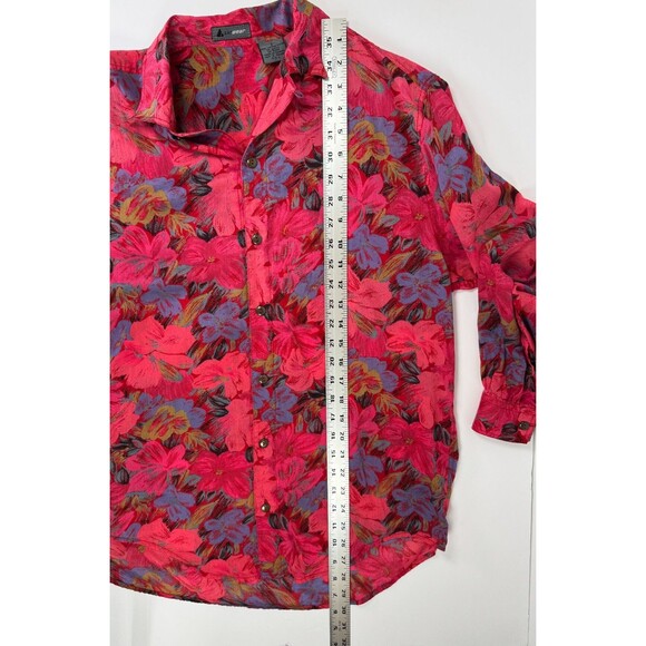 Vintage LizWear Womens Button Up Blouse Small Red Pink Floral Cotton 80s 90s - Picture 12 of 15